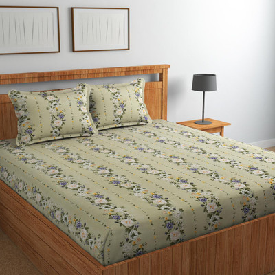 subhani Polycotton Double Flat 300 TC Motifs Bedsheet(Pack of 1, Light Green)