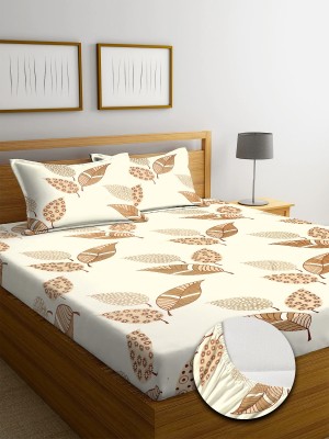 DWORTH 220 TC Cotton King Floral Fitted (Elastic) Bedsheet(Pack of 1, Cream)