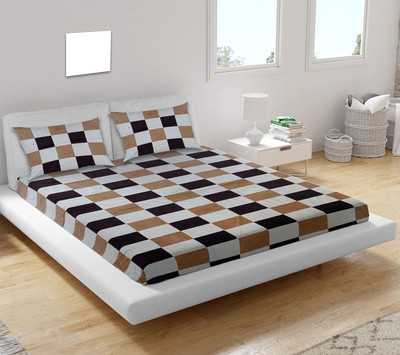 PROZONE 250 TC Velvet King Printed Fitted (Elastic) Bedsheet(Pack of 1, Check & Multi)