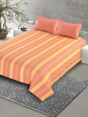 Saral Home 350 TC Cotton Double Striped Flat Bedsheet(Pack of 1, Orange)