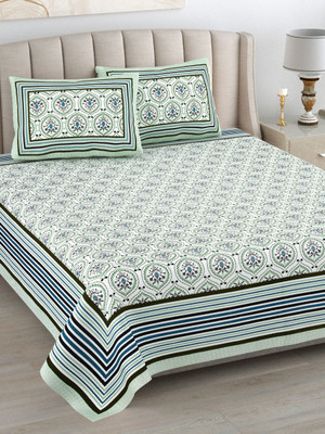 urban jaipur 220 TC Cotton Double Jaipuri Prints Flat Bedsheet(Pack of 1, Green)