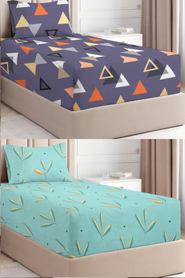 VAS COLLECTIONS Microfiber Single Flat 160 TC Floral Bedsheet(Pack of 2, Blue-1, green-1)