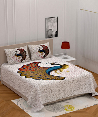 sr enterprises Cotton Double Flat 180 TC Printed Bedsheet(Pack of 1, White)