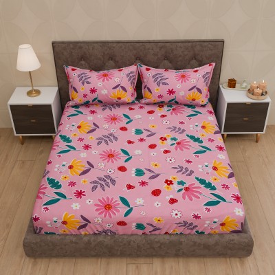 ROYAL STORYZ 300 TC Polycotton King Printed Flat Bedsheet(Pack of 1, Pink_Floral)