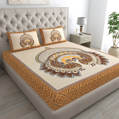 ABHACLOTHO Cotton Double Flat 144 TC Printed Bedsheet(Pack of 1, Yellow)