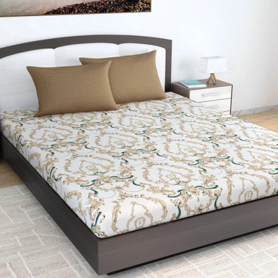 Divine Casa Cotton King Flat 144 TC Floral Bedsheet(Pack of 1, Tiger's Eye)