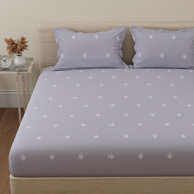 Huesland Cotton King Flat 144 TC Floral Bedsheet(Pack of 1, Seal Grey & White)