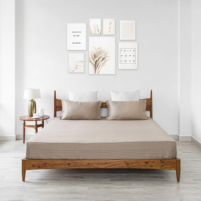 HOMEMONDE Cotton Single Flat 210 TC Striped Bedsheet(Pack of 1, Tan)