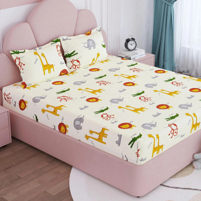 Story@home Microfiber Double Flat 180 TC Printed Bedsheet(Pack of 1, Off White & Brown)