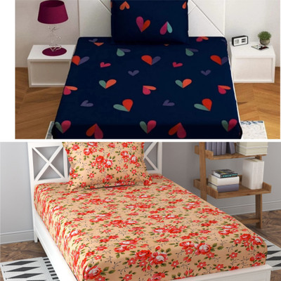 Prosseya 220 TC Cotton Single Printed Flat Bedsheet(Pack of 2, Multi 8)