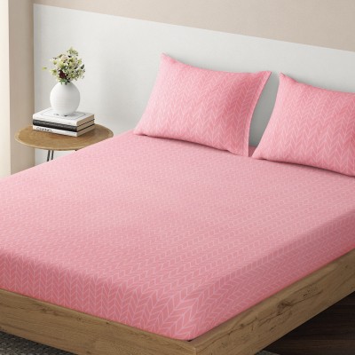 HOKiPO 220 TC Microfiber Double Printed Fitted (Elastic) Bedsheet(Pack of 1, Herringbone Rose Pink)