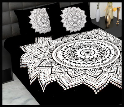 JAIPUR PRINTS Cotton Double Flat 160 TC Printed Bedsheet(Pack of 1, Black)