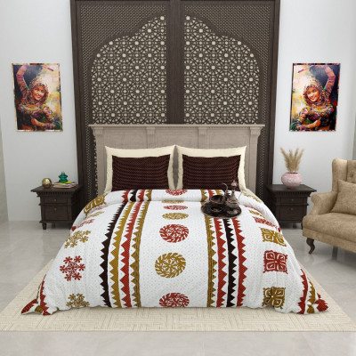RJ Cotton King Flat 210 TC Printed Bedsheet(Pack of 1, Bedsheet-White-DREd)