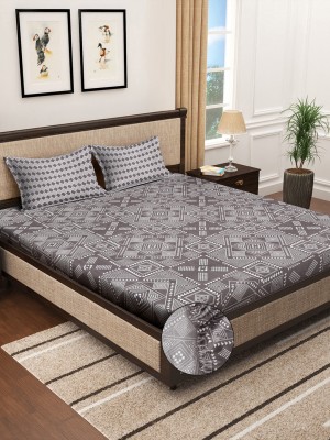 Klotthe 300 TC Polycotton Super King Printed Fitted (Elastic) Bedsheet(Pack of 1, Grey)