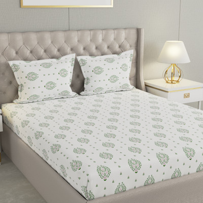 Raymond Home Cotton Double Flat 104 TC Floral Bedsheet(Pack of 1, Shubham Green)