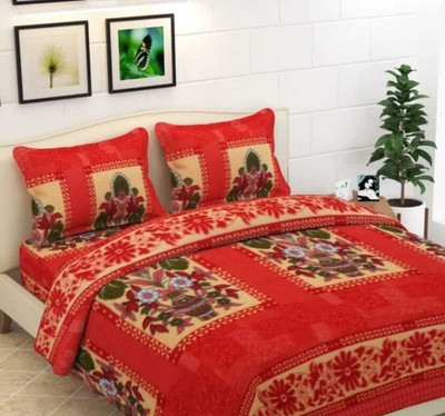 Waco creation Woolen Double Flat 180 TC Floral Bedsheet(Pack of 1, Red)