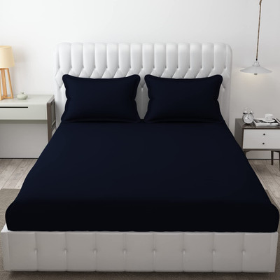 Freshfromloom 144 TC Microfiber Double Floral Flat Bedsheet(Pack of 1, Navy Blue Plain)