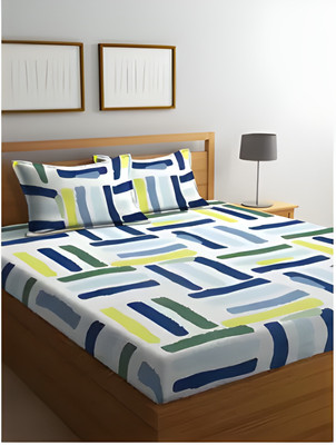 RARE BIRD 210 TC Cotton King Printed Fitted (Elastic) Bedsheet(Pack of 1, Multicolor)