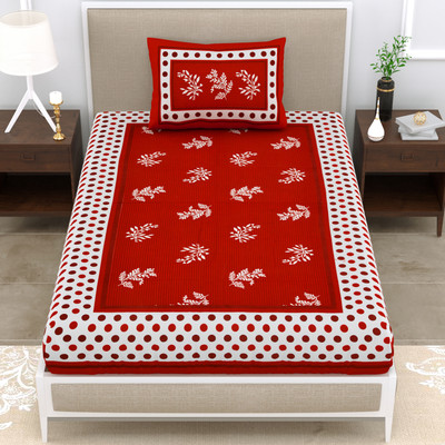 Balaji Creation 144 TC Cotton Single Jaipuri Prints Flat Bedsheet(Pack of 1, Red)