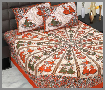 JAIPUR PRINTS Cotton Double Flat 144 TC Jaipuri Prints Bedsheet(Pack of 1, Brown)
