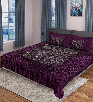 SINRAMP Satin Double Bed Cover(Purple, 1 Bed sheet, 2 Pillow Covers)