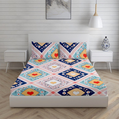 Rvans Creations Cotton Single Fitted (Elastic) 244 TC Floral Bedsheet(Pack of 1, Multi Heart)