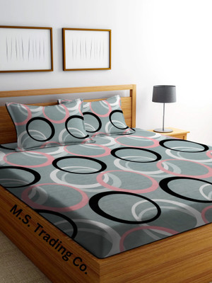 M.S. Trading Co. Cotton Double Flat 144 TC Printed Bedsheet(Pack of 1, Grey)