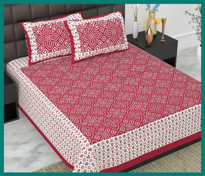 BedZone Cotton Double Flat 240 TC Jaipuri Prints Bedsheet(Pack of 1, Maroon)