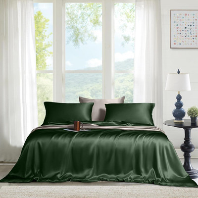 The Linen Company 300 TC Viscose Single Solid Flat Bedsheet(Pack of 1, Green)