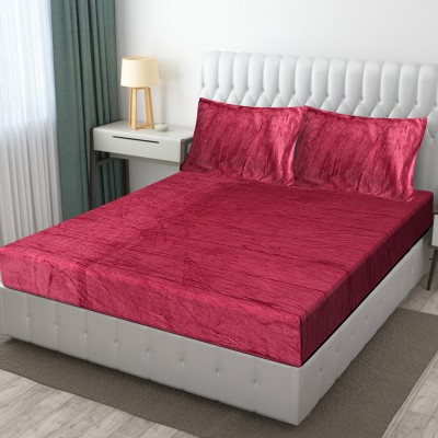 INDHOME LIFE 240 TC Fleece King Solid Fitted (Elastic) Bedsheet(Pack of 1, Maroon)