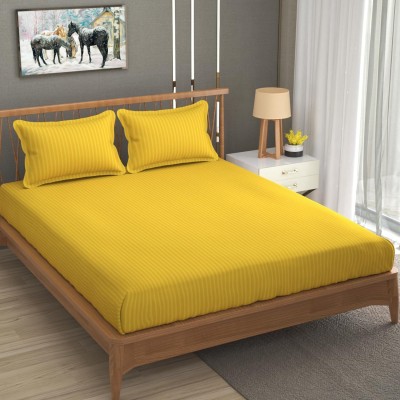 n g products 300 TC Satin Double Striped Fitted (Elastic) Bedsheet(Pack of 1, Yellow)