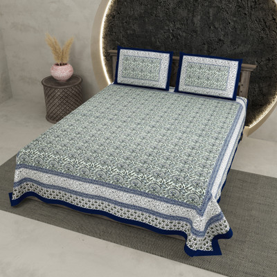 pari creations Cotton King Flat 144 TC Jaipuri Prints Bedsheet(Pack of 1, Blue)