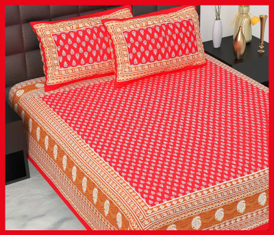 BedZone Cotton Double Flat 210 TC Jaipuri Prints Bedsheet(Pack of 1, Red)
