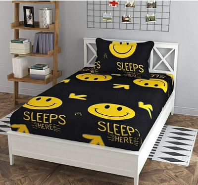 saanvi 180 TC Microfiber Single Printed Flat Bedsheet(Pack of 1, Black)