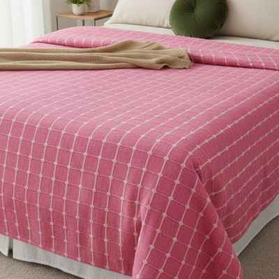 rajnihandlooms Cotton Double Flat 210 TC Checkered Bedsheet(Pack of 1, Pink)