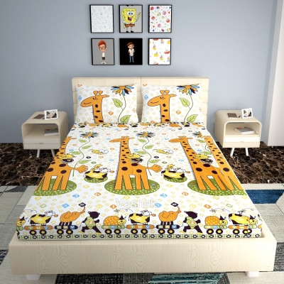 vashek 250 TC Microfiber King Printed Fitted (Elastic) Bedsheet(Pack of 1, Multicolor)