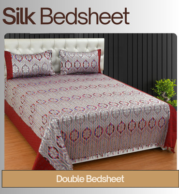 Mithan 280 TC Silk Double Abstract Flat Bedsheet(Pack of 1, Red)