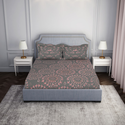 SPACES 144 TC Cotton Double Abstract Flat Bedsheet(Pack of 1, Dark Grey)