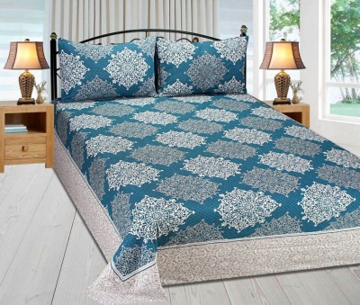 Freshfromloom 400 TC Cotton Double Abstract Flat Bedsheet(Pack of 1, Blue)