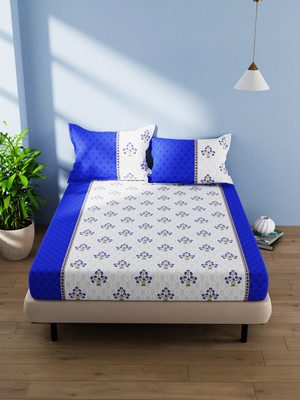 Bianca Cotton Double Flat 144 TC Floral Bedsheet(Pack of 1, BLUE/MULTI)