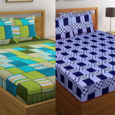 Loof Klapper 140 TC Microfiber Double Printed Flat Bedsheet(Pack of 2, Multicolor-10)