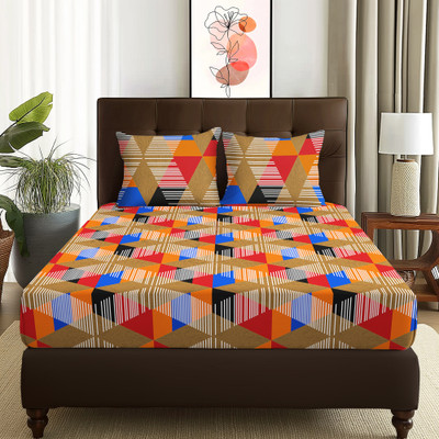 Story@home 180 TC Microfiber Double Geometric Flat Bedsheet(Pack of 1, Red, Blue)