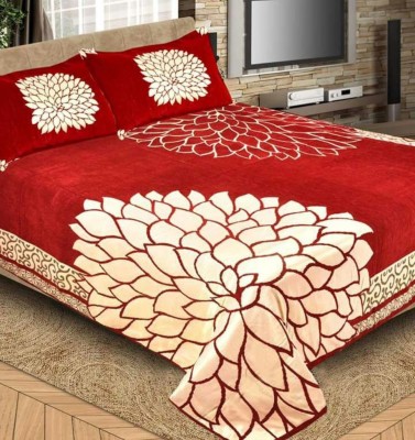 Akshaan Texo Fab 350 TC Velvet King Floral Flat Bedsheet(Pack of 1, Red)