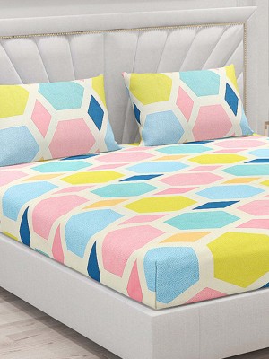 Ulom 220 TC Microfiber King Floral Fitted (Elastic) Bedsheet(Pack of 1, Yellow, Sky blue)