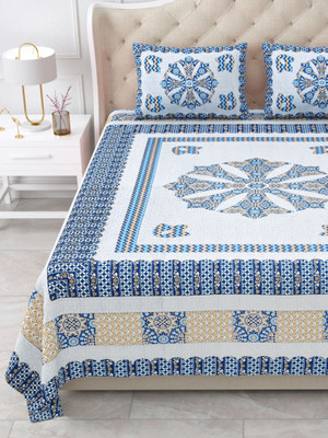 pari creations Cotton King Flat 250 TC Printed Bedsheet(Pack of 1, Blue)