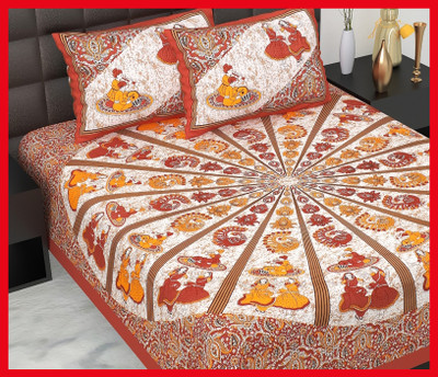 JAIPUR PRINTS Cotton Double Flat 210 TC Jaipuri Prints Bedsheet(Pack of 1, Maroon)