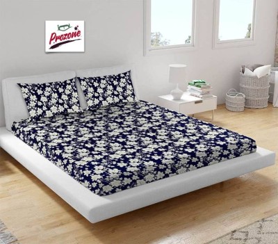 PROZONE 230 TC Velvet King Floral Fitted (Elastic) Bedsheet(Pack of 1, Flower & Blue)