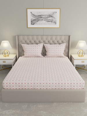 Raymond Home 110 TC Microfiber Double Motifs Fitted (Elastic) Bedsheet(Pack of 1, Flat)