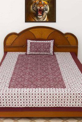 NBC Cotton Single Flat 200 TC Jaipuri Prints Bedsheet(Pack of 1, Red)