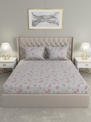 Raymond Home 104 TC Cotton Double Floral Flat Bedsheet(Pack of 1, Grey)